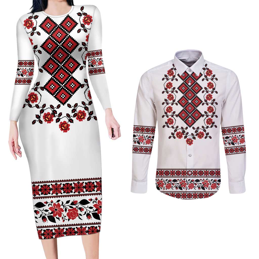 Ukraine Couples Matching Long Sleeve Bodycon Dress and Long Sleeve Button Shirt Ukrainian Traditional Folk Patterns