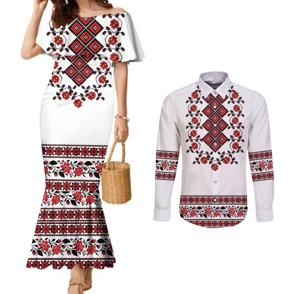 Ukraine Couples Matching Mermaid Dress and Long Sleeve Button Shirt Ukrainian Traditional Folk Patterns