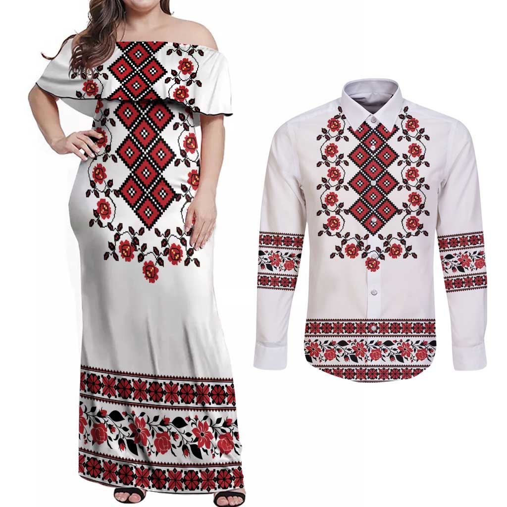Ukraine Couples Matching Off Shoulder Maxi Dress and Long Sleeve Button Shirt Ukrainian Traditional Folk Patterns