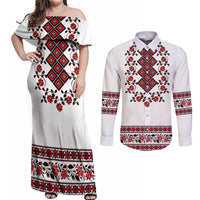 Ukraine Couples Matching Off Shoulder Maxi Dress and Long Sleeve Button Shirt Ukrainian Traditional Folk Patterns