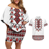 Ukraine Couples Matching Off Shoulder Short Dress and Hawaiian Shirt Ukrainian Traditional Folk Patterns