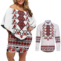 Ukraine Couples Matching Off Shoulder Short Dress and Long Sleeve Button Shirt Ukrainian Traditional Folk Patterns