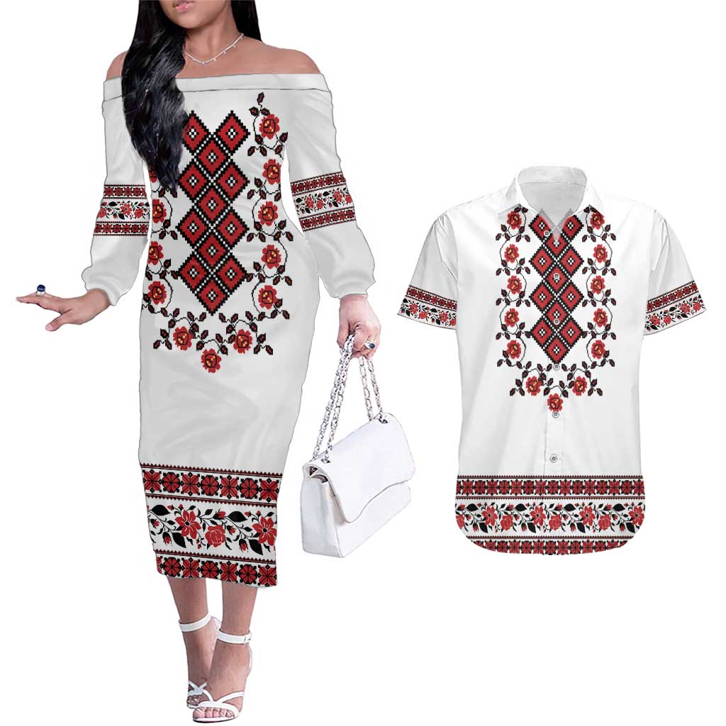 Ukraine Couples Matching Off The Shoulder Long Sleeve Dress and Hawaiian Shirt Ukrainian Traditional Folk Patterns