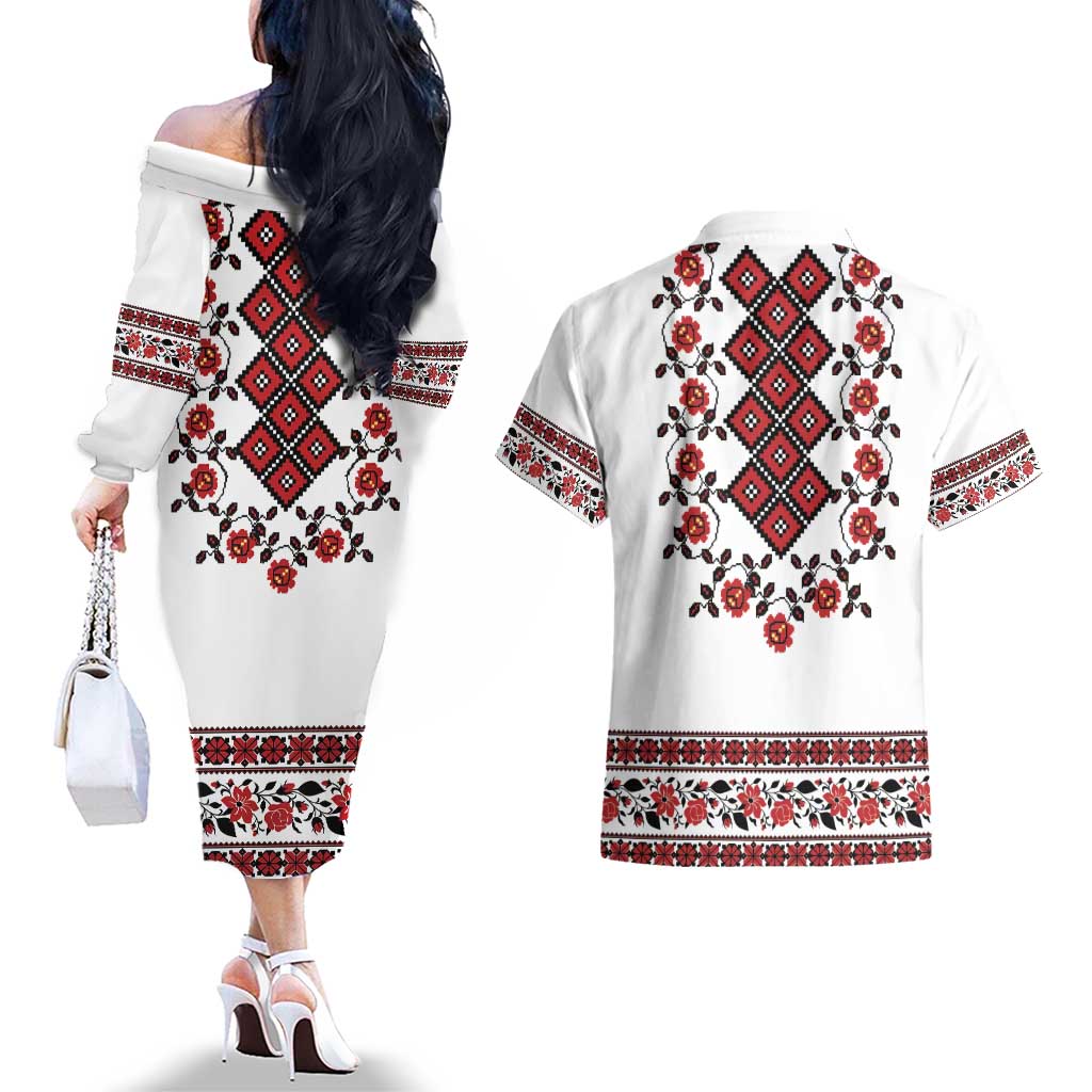 Ukraine Couples Matching Off The Shoulder Long Sleeve Dress and Hawaiian Shirt Ukrainian Traditional Folk Patterns