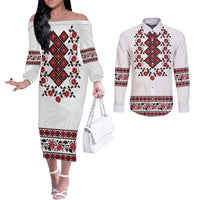 Ukraine Couples Matching Off The Shoulder Long Sleeve Dress and Long Sleeve Button Shirt Ukrainian Traditional Folk Patterns