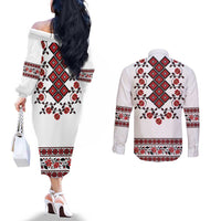 Ukraine Couples Matching Off The Shoulder Long Sleeve Dress and Long Sleeve Button Shirt Ukrainian Traditional Folk Patterns