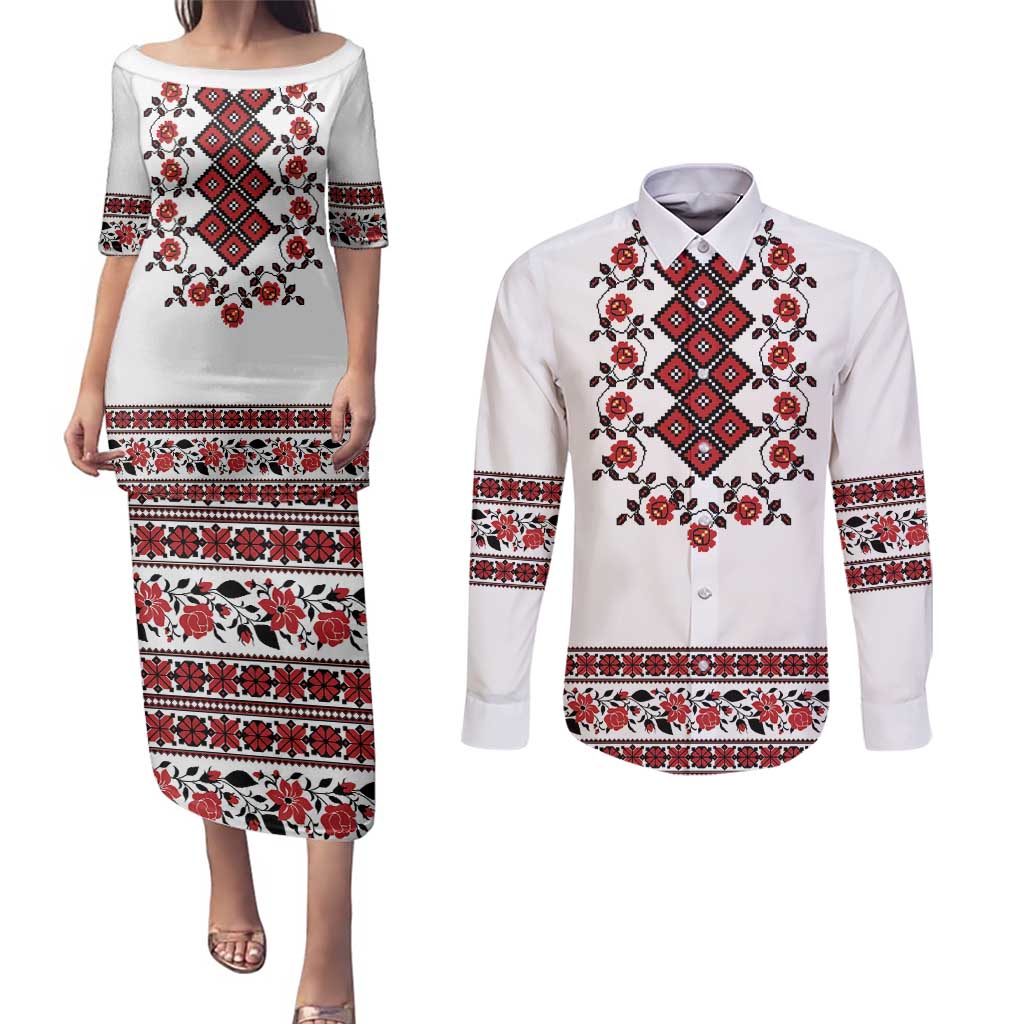 Ukraine Couples Matching Puletasi and Long Sleeve Button Shirt Ukrainian Traditional Folk Patterns