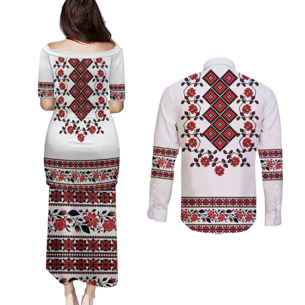 Ukraine Couples Matching Puletasi and Long Sleeve Button Shirt Ukrainian Traditional Folk Patterns