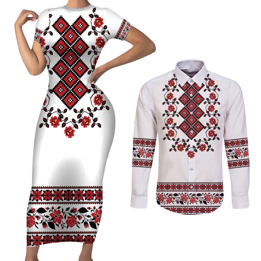 Ukraine Couples Matching Short Sleeve Bodycon Dress and Long Sleeve Button Shirt Ukrainian Traditional Folk Patterns