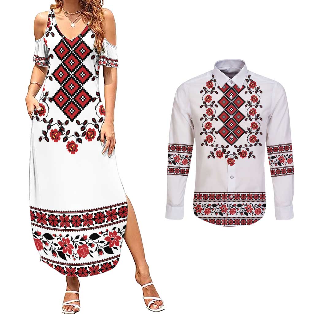 Ukraine Couples Matching Summer Maxi Dress and Long Sleeve Button Shirt Ukrainian Traditional Folk Patterns