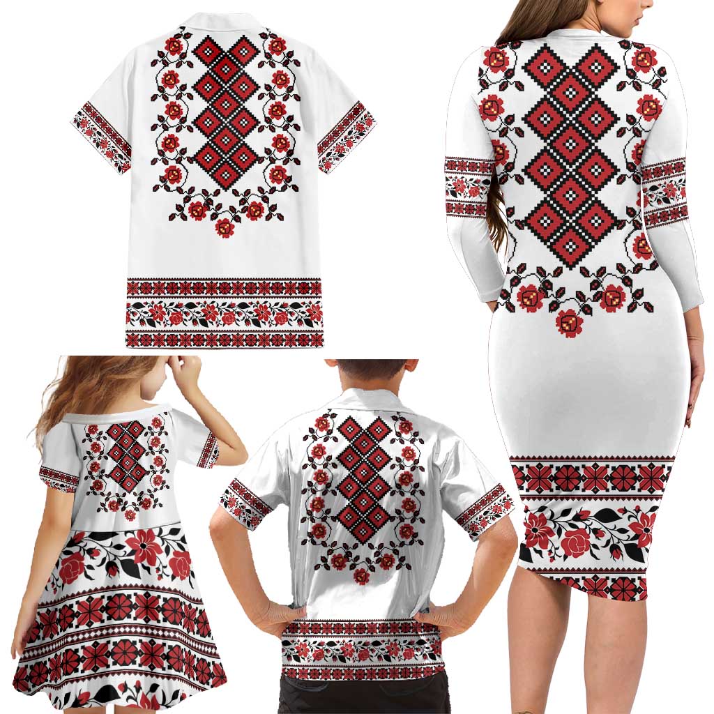 Ukraine Family Matching Long Sleeve Bodycon Dress and Hawaiian Shirt Ukrainian Traditional Folk Patterns