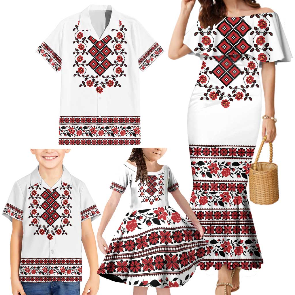 Ukraine Family Matching Mermaid Dress and Hawaiian Shirt Ukrainian Traditional Folk Patterns