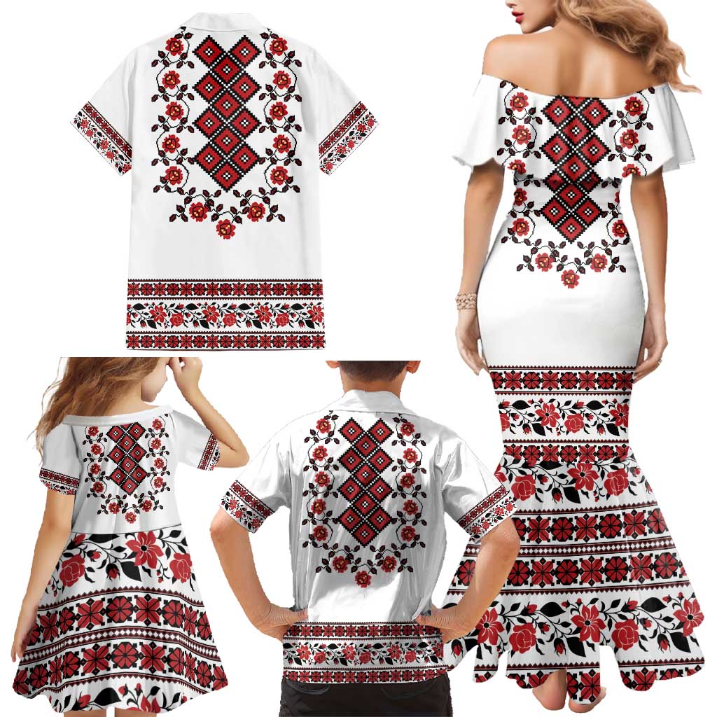 Ukraine Family Matching Mermaid Dress and Hawaiian Shirt Ukrainian Traditional Folk Patterns