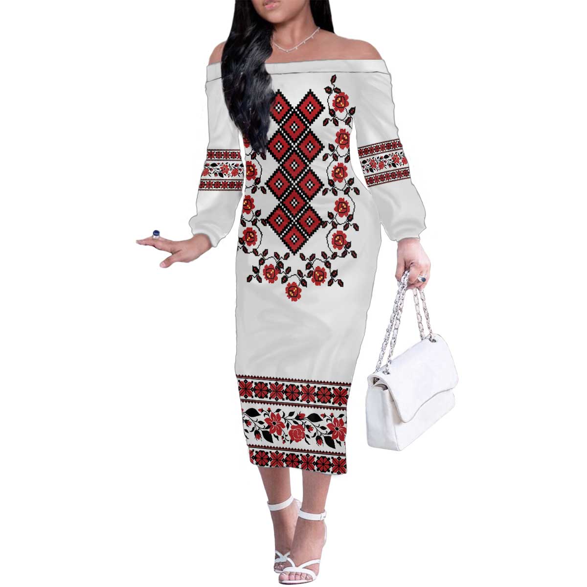 Ukraine Family Matching Off The Shoulder Long Sleeve Dress and Hawaiian Shirt Ukrainian Traditional Folk Patterns