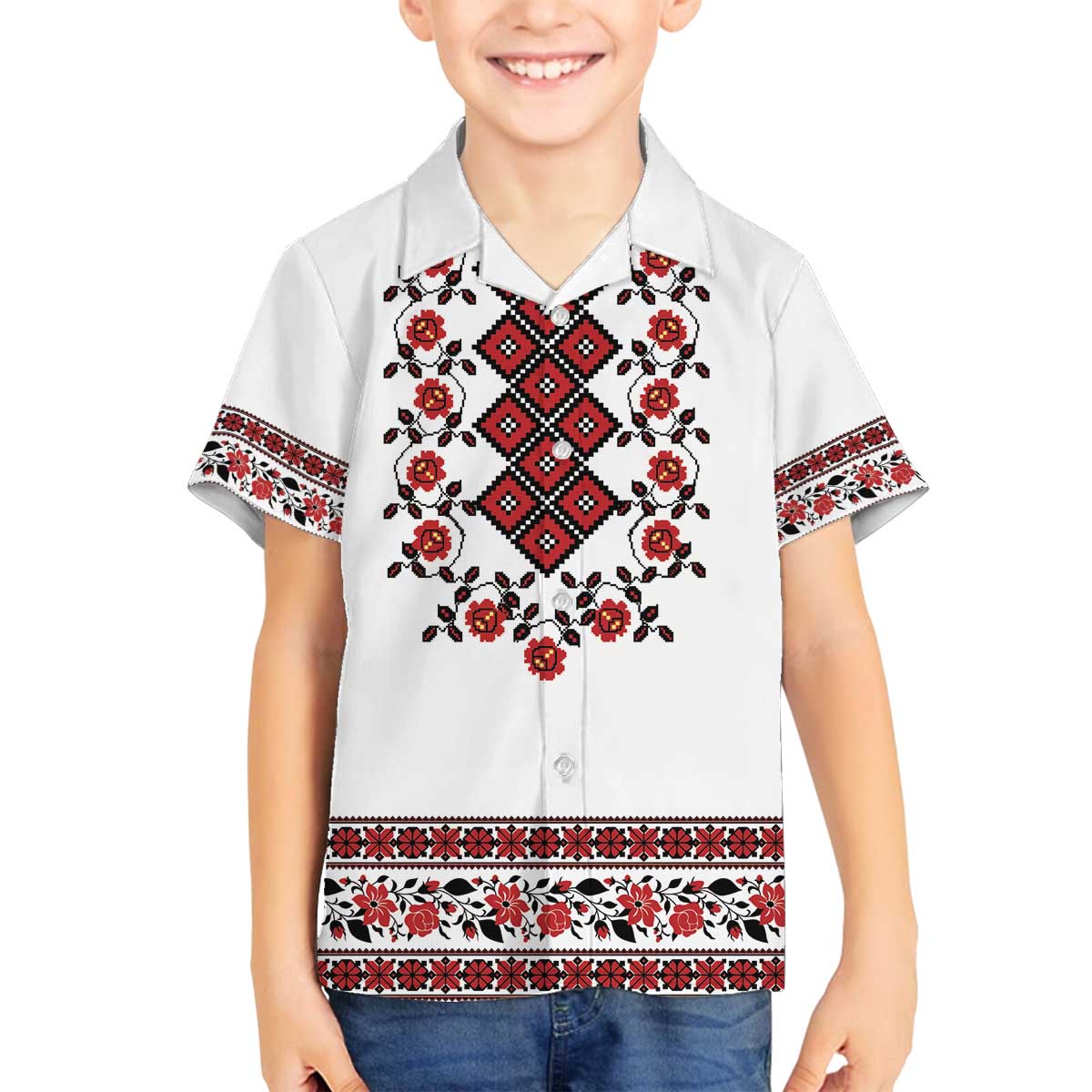 Ukraine Family Matching Off The Shoulder Long Sleeve Dress and Hawaiian Shirt Ukrainian Traditional Folk Patterns