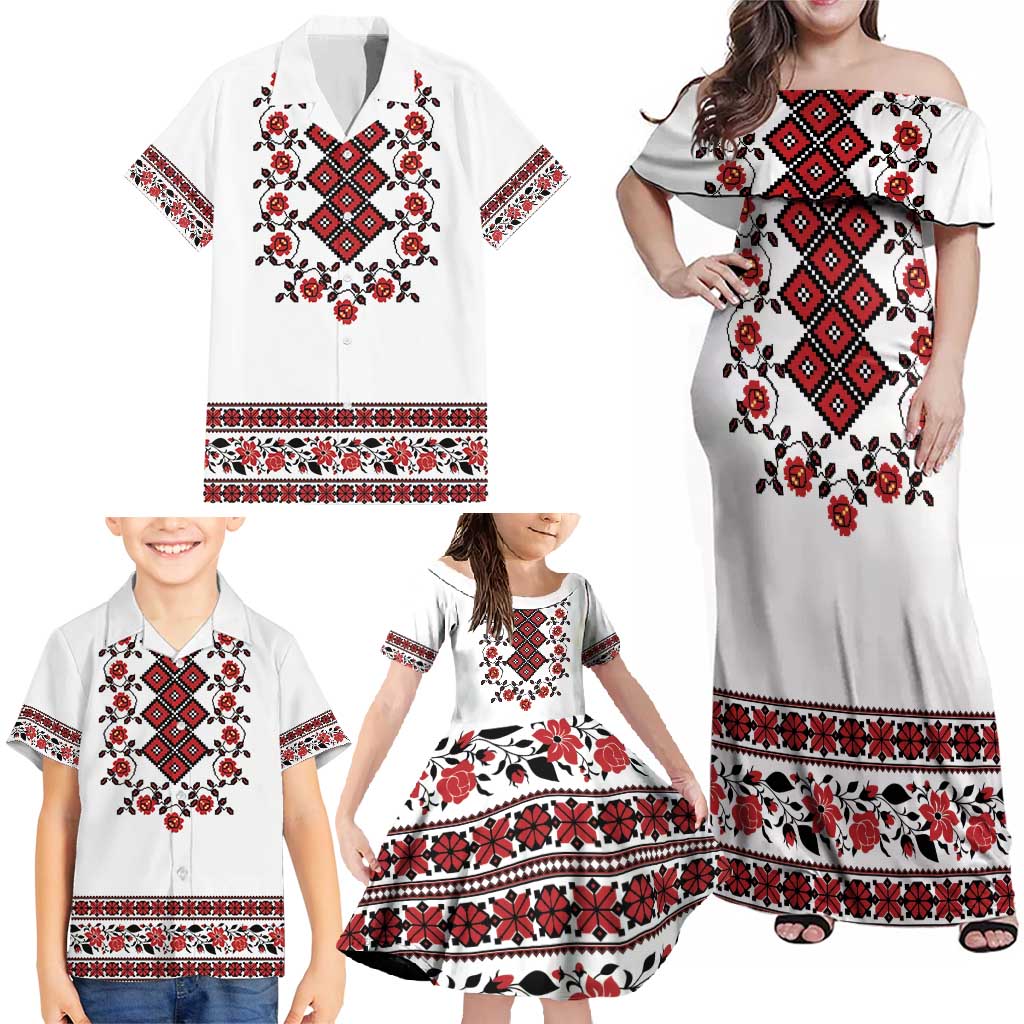 Ukraine Family Matching Off Shoulder Maxi Dress and Hawaiian Shirt Ukrainian Traditional Folk Patterns
