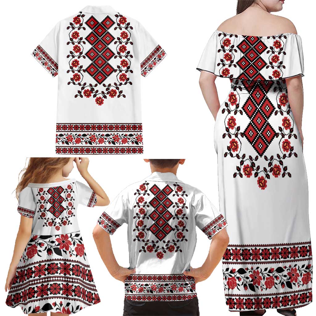 Ukraine Family Matching Off Shoulder Maxi Dress and Hawaiian Shirt Ukrainian Traditional Folk Patterns