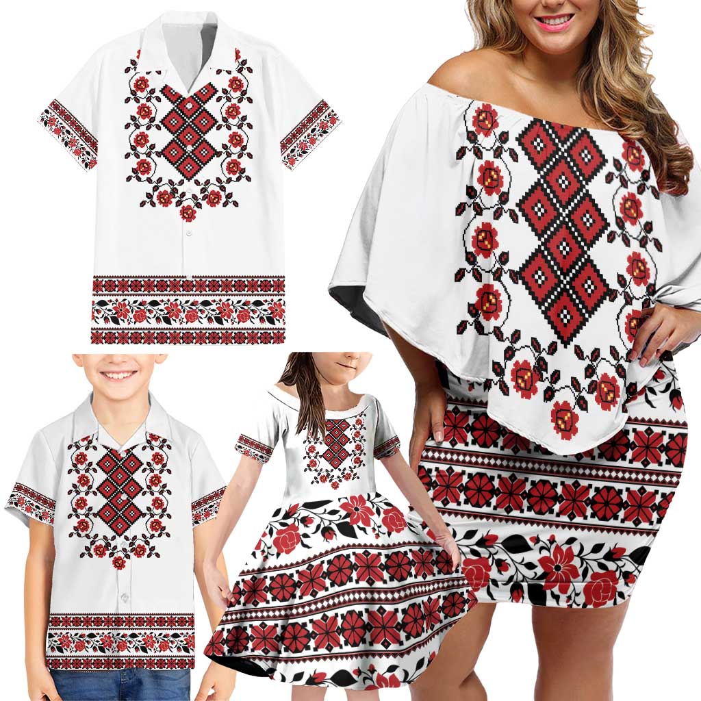 Ukraine Family Matching Off Shoulder Short Dress and Hawaiian Shirt Ukrainian Traditional Folk Patterns