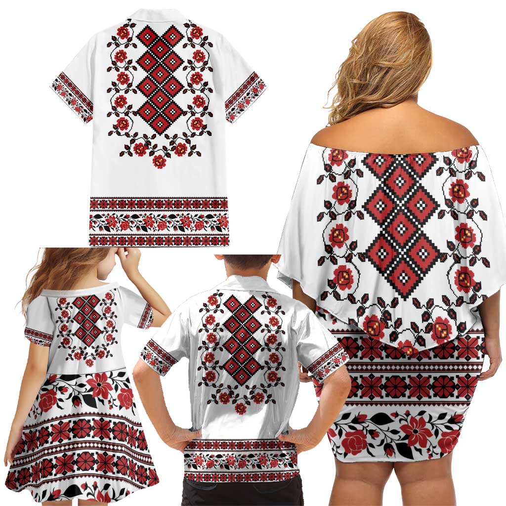 Ukraine Family Matching Off Shoulder Short Dress and Hawaiian Shirt Ukrainian Traditional Folk Patterns