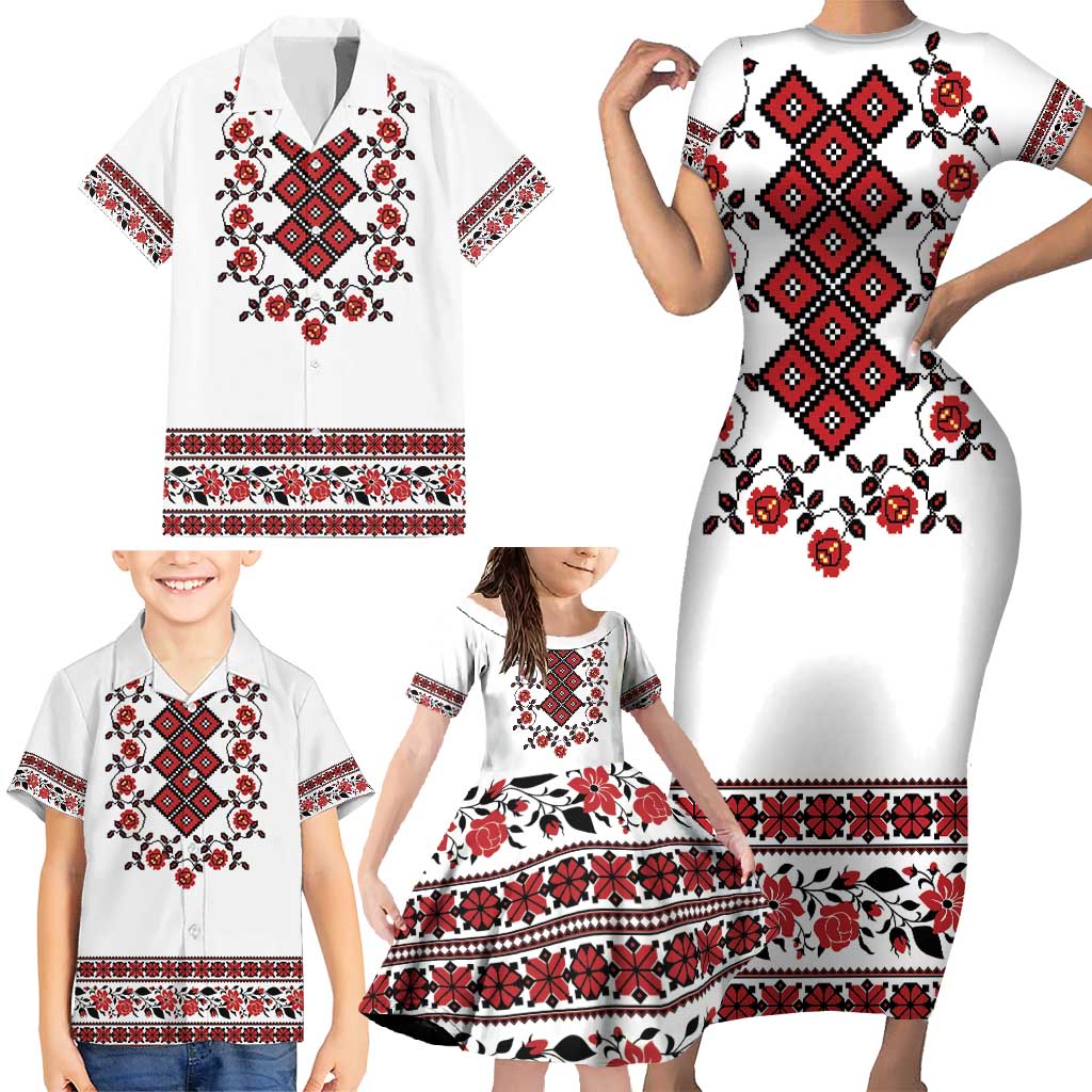 Ukraine Family Matching Short Sleeve Bodycon Dress and Hawaiian Shirt Ukrainian Traditional Folk Patterns