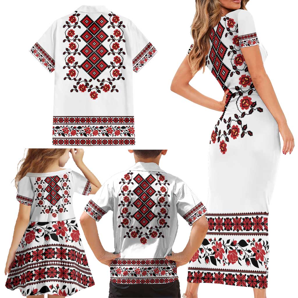 Ukraine Family Matching Short Sleeve Bodycon Dress and Hawaiian Shirt Ukrainian Traditional Folk Patterns