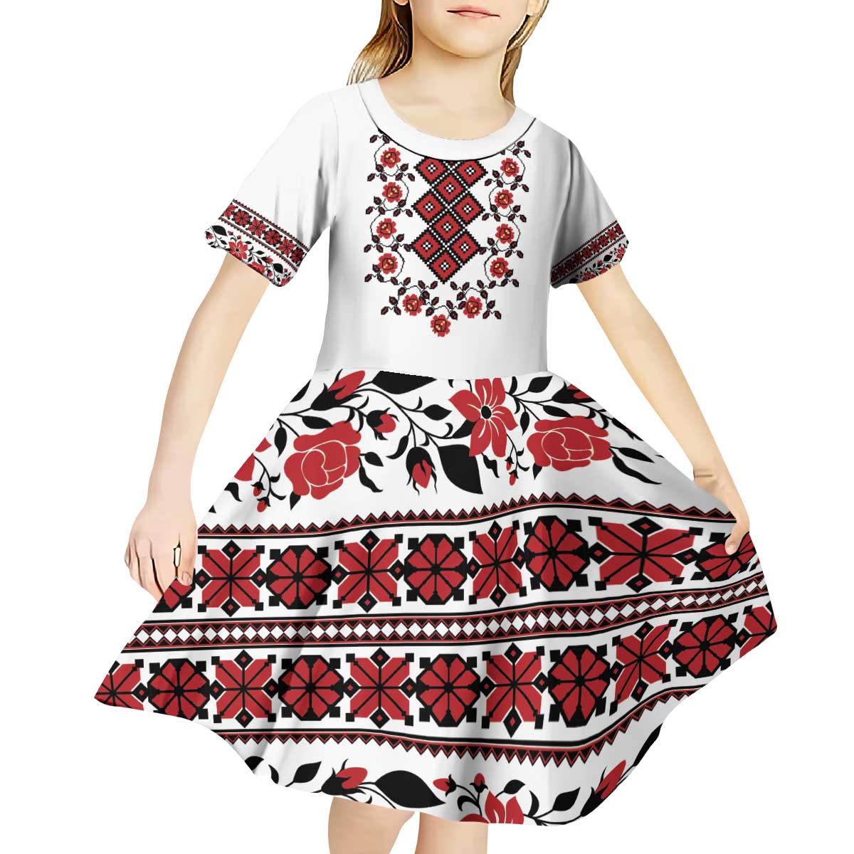 Ukraine Kid Short Sleeve Dress Ukrainian Traditional Folk Patterns