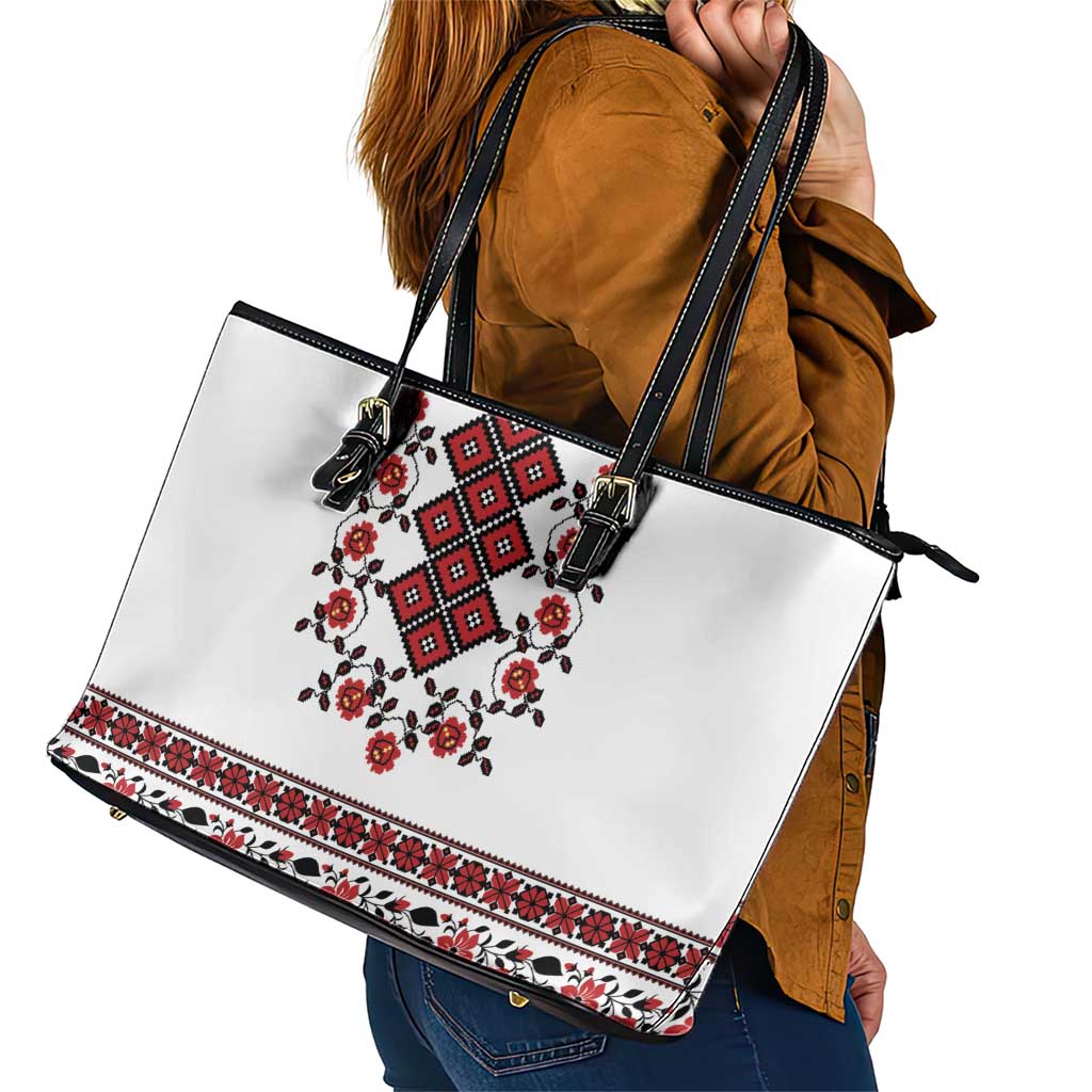 Ukraine Leather Tote Bag Ukrainian Traditional Folk Patterns