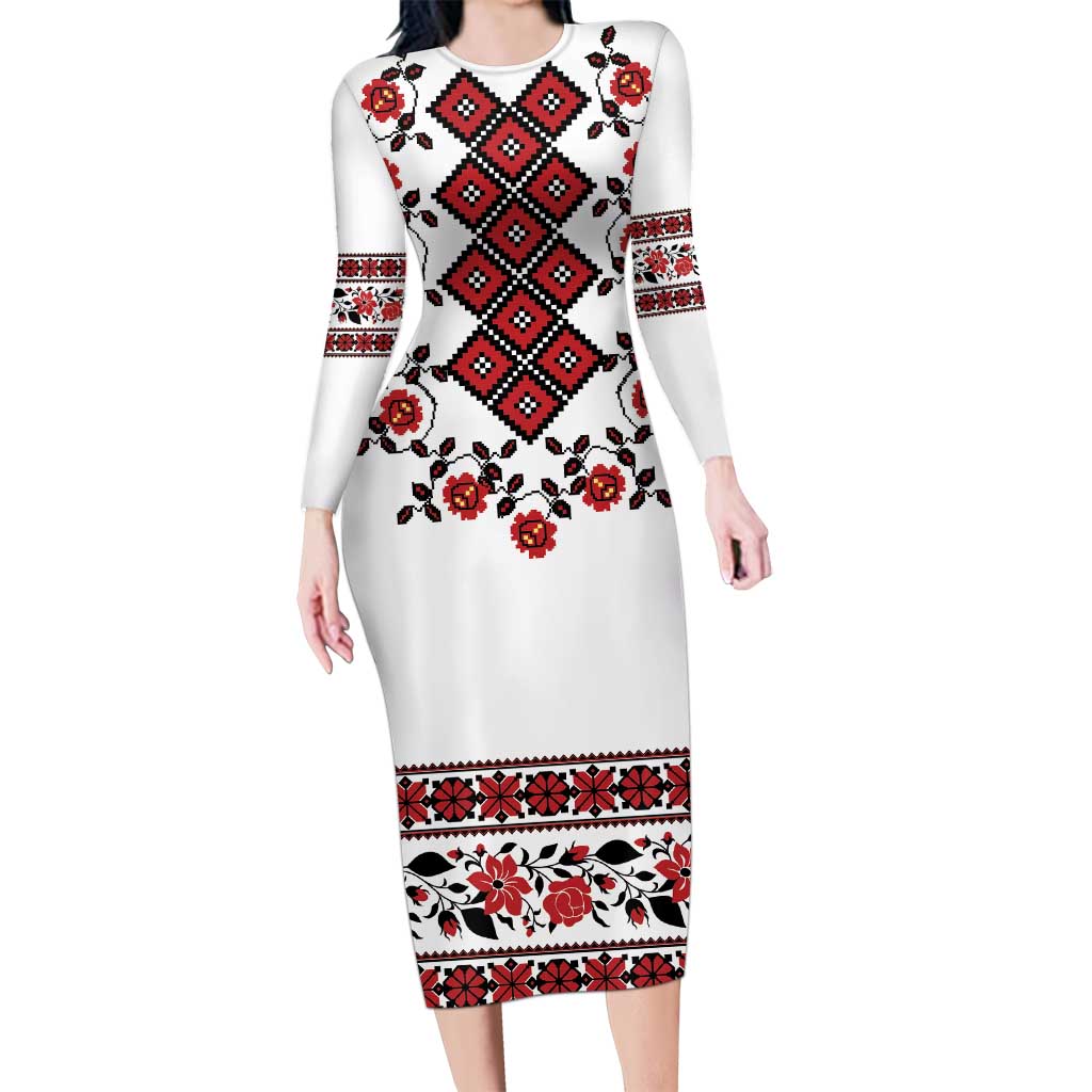 Ukraine Long Sleeve Bodycon Dress Ukrainian Traditional Folk Patterns