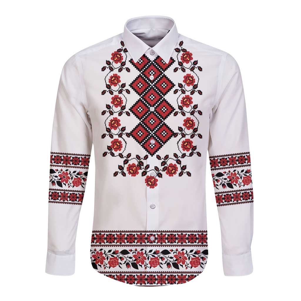 Ukraine Long Sleeve Button Shirt Ukrainian Traditional Folk Patterns