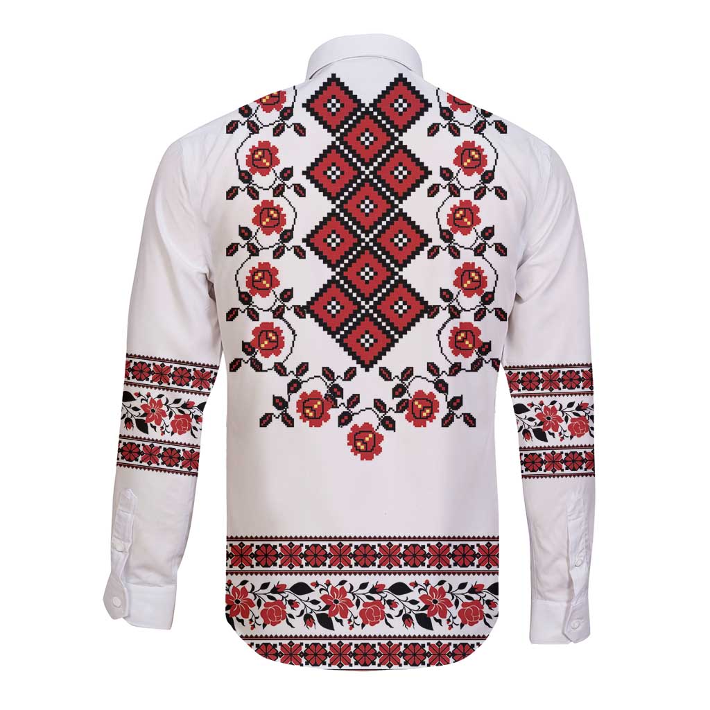 Ukraine Long Sleeve Button Shirt Ukrainian Traditional Folk Patterns