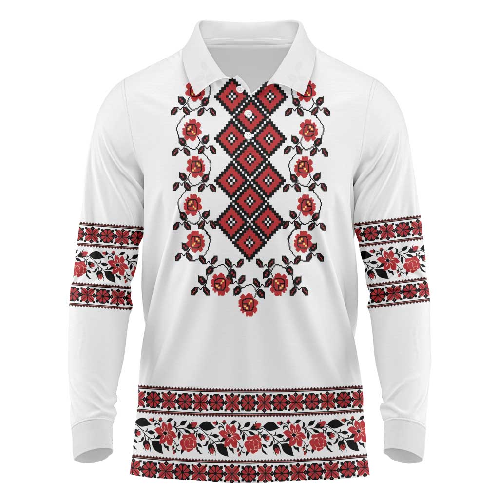 Ukraine Long Sleeve Polo Shirt Ukrainian Traditional Folk Patterns