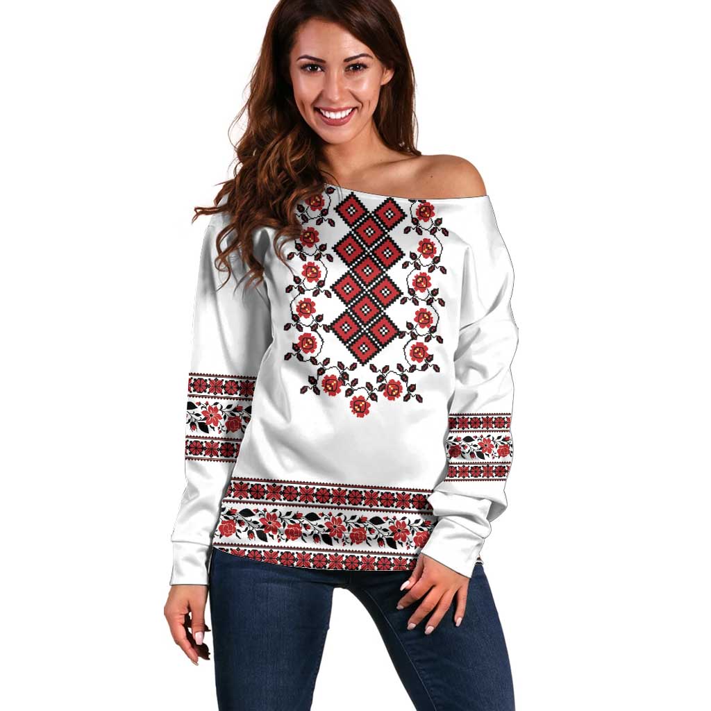 Ukraine Off Shoulder Sweater Ukrainian Traditional Folk Patterns