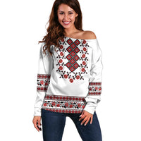 Ukraine Off Shoulder Sweater Ukrainian Traditional Folk Patterns