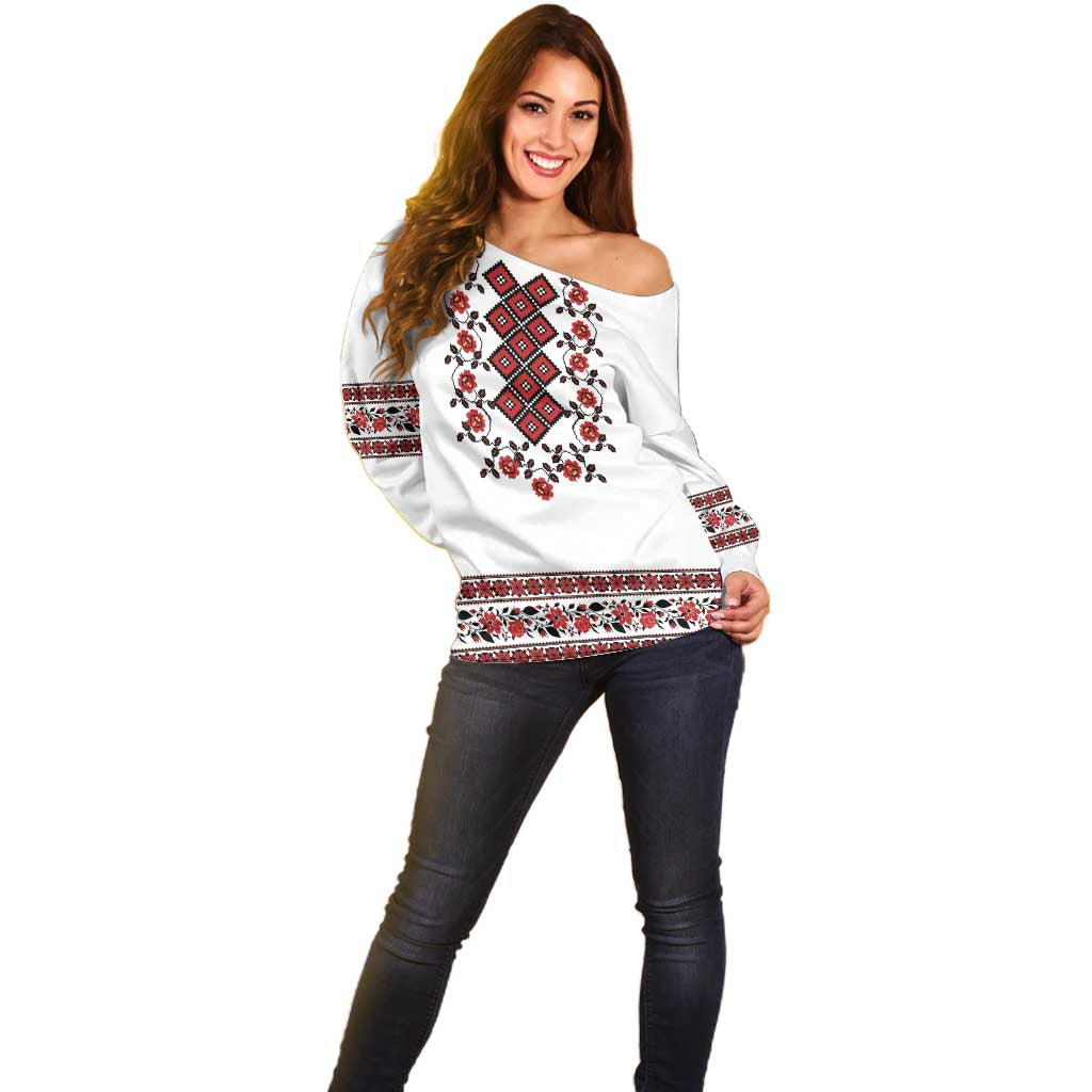 Ukraine Off Shoulder Sweater Ukrainian Traditional Folk Patterns