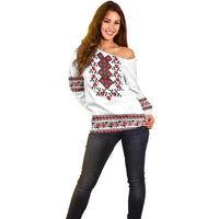 Ukraine Off Shoulder Sweater Ukrainian Traditional Folk Patterns