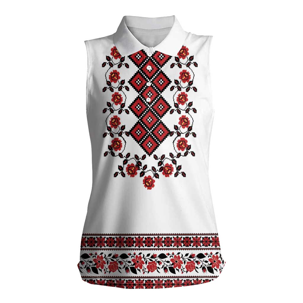 Ukraine Women Sleeveless Polo Shirt Ukrainian Traditional Folk Patterns