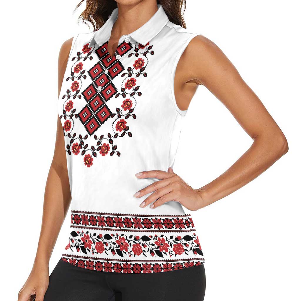 Ukraine Women Sleeveless Polo Shirt Ukrainian Traditional Folk Patterns