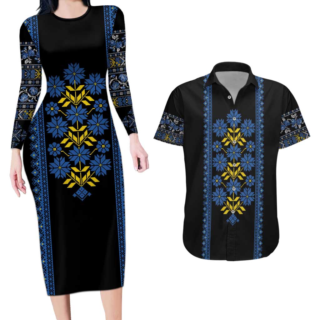 Ukraine Folk Patterns Couples Matching Long Sleeve Bodycon Dress and Hawaiian Shirt Sporty Style