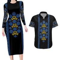 Ukraine Folk Patterns Couples Matching Long Sleeve Bodycon Dress and Hawaiian Shirt Sporty Style