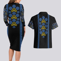 Ukraine Folk Patterns Couples Matching Long Sleeve Bodycon Dress and Hawaiian Shirt Sporty Style