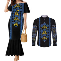 Ukraine Folk Patterns Couples Matching Mermaid Dress and Long Sleeve Button Shirt Sporty Style