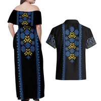 Ukraine Folk Patterns Couples Matching Off Shoulder Maxi Dress and Hawaiian Shirt Sporty Style