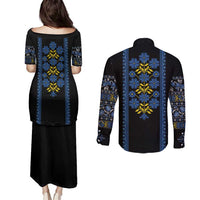 Ukraine Folk Patterns Couples Matching Puletasi and Long Sleeve Button Shirt Sporty Style