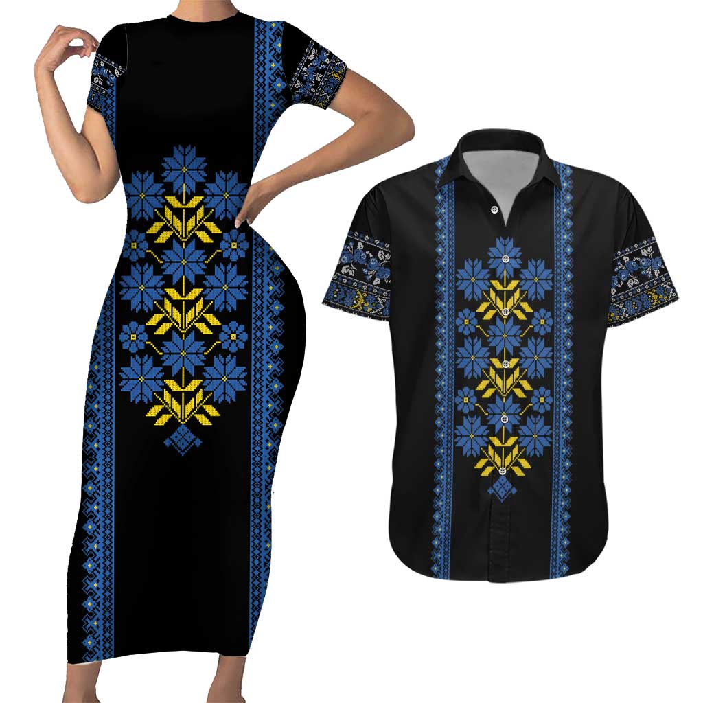 Ukraine Folk Patterns Couples Matching Short Sleeve Bodycon Dress and Hawaiian Shirt Sporty Style