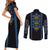 Ukraine Folk Patterns Couples Matching Short Sleeve Bodycon Dress and Long Sleeve Button Shirt Sporty Style