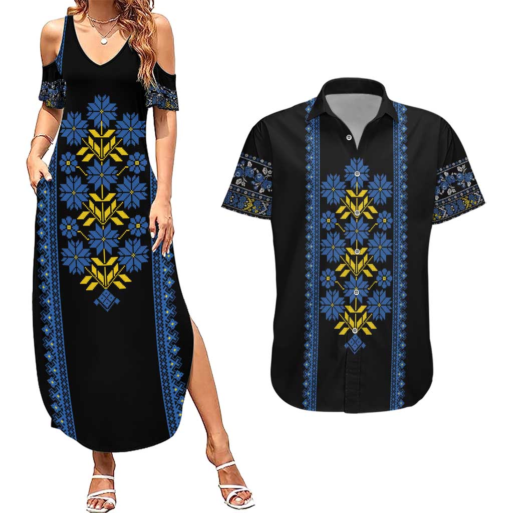 Ukraine Folk Patterns Couples Matching Summer Maxi Dress and Hawaiian Shirt Sporty Style