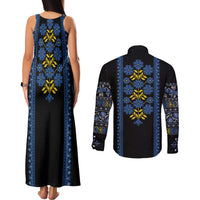 Ukraine Folk Patterns Couples Matching Tank Maxi Dress and Long Sleeve Button Shirt Sporty Style