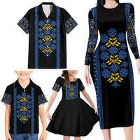 Ukraine Folk Patterns Family Matching Long Sleeve Bodycon Dress and Hawaiian Shirt Sporty Style