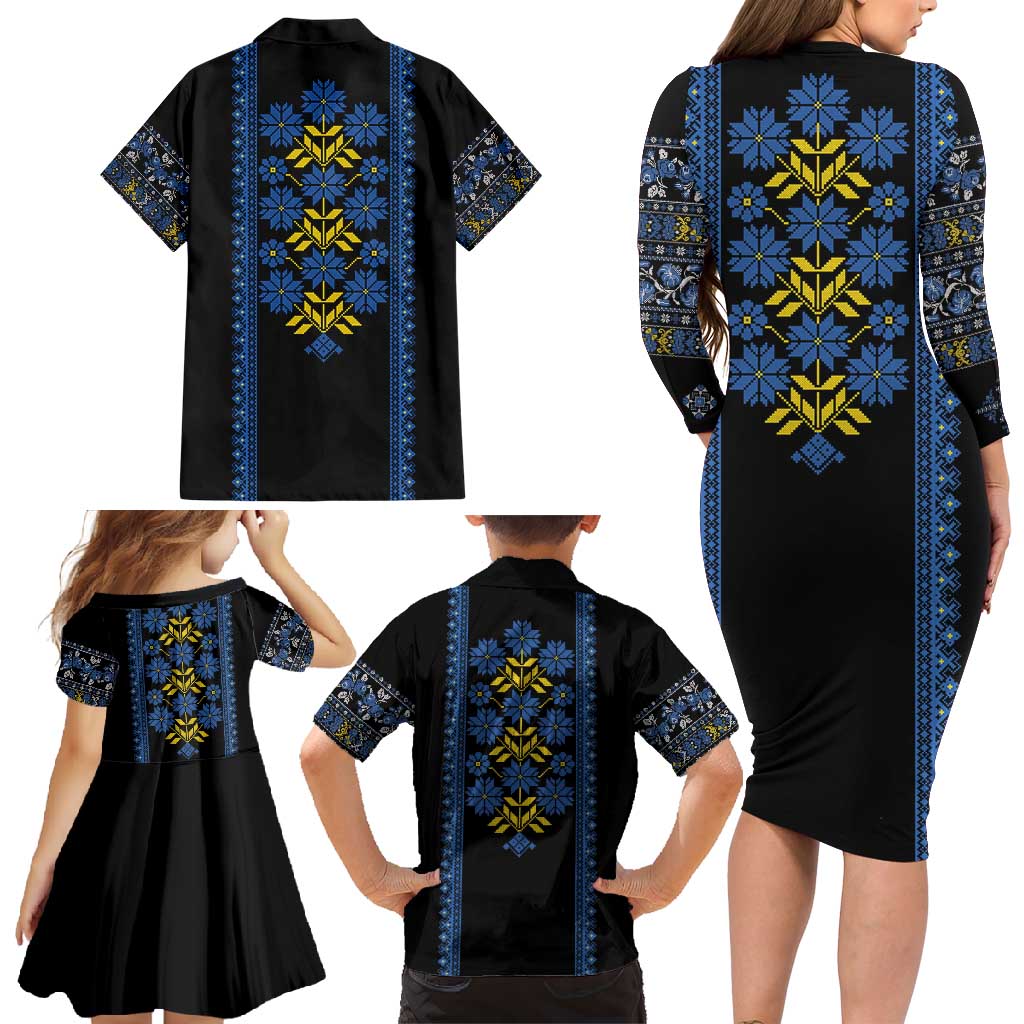 Ukraine Folk Patterns Family Matching Long Sleeve Bodycon Dress and Hawaiian Shirt Sporty Style