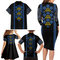 Ukraine Folk Patterns Family Matching Long Sleeve Bodycon Dress and Hawaiian Shirt Sporty Style